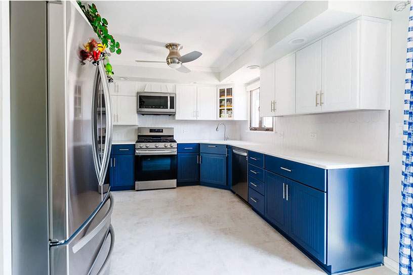 kitchen-cabinets-refacing-afte with blue resurfacing